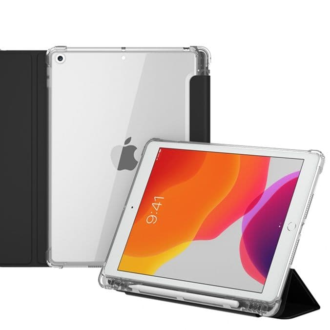ipadカバー 透明背面三つ折りスタンド機能付きタブレット保護カバー