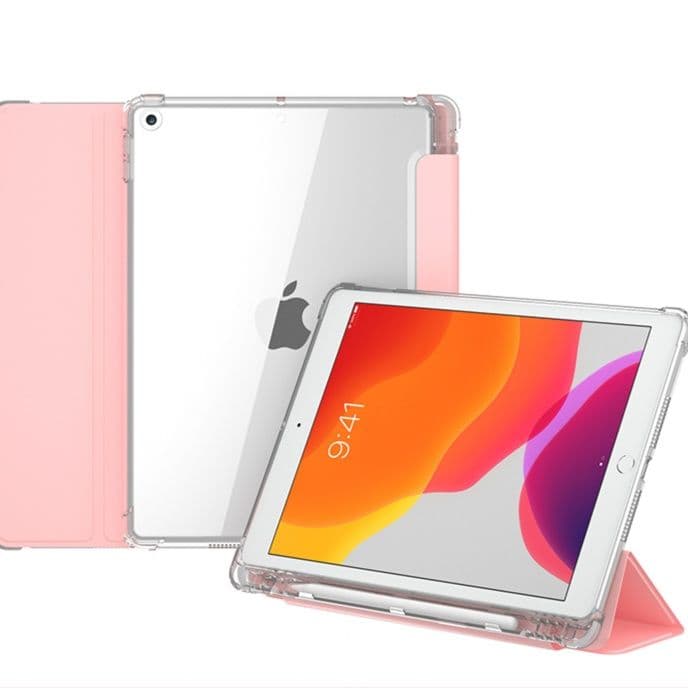 ipadカバー 透明背面三つ折りスタンド機能付きタブレット保護カバー