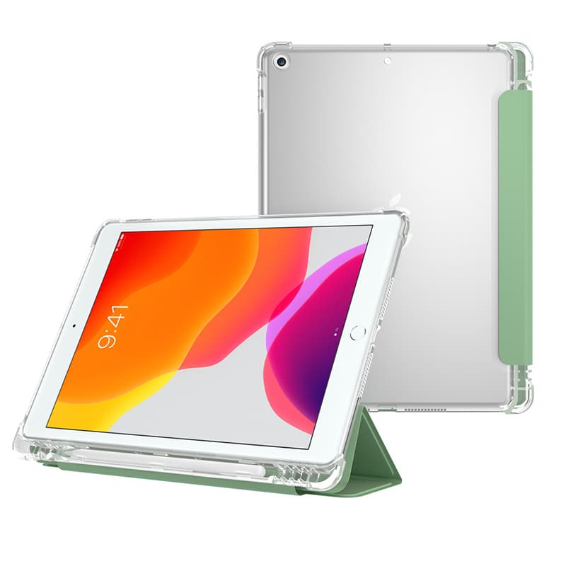 ipadカバー 透明背面三つ折りスタンド機能付きタブレット保護カバー